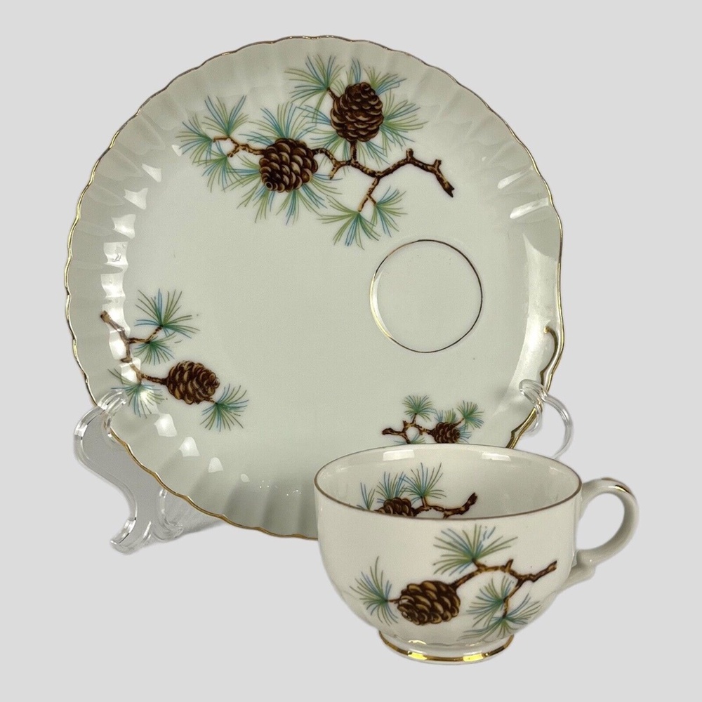 Vintage Norcrest Pine Cone Porcelain China Set Plates & Cups Japan 1950s - Picture 9 of 9
